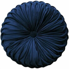 Cuscino decorativo rotondo in velluto, plissettato, ideale per divano, sedia, letto e auto (blu navy)