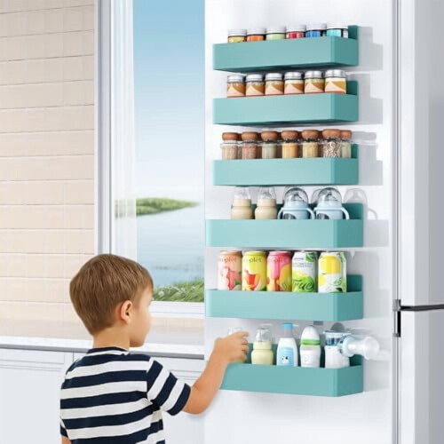 Magnetic Spice Rack for Refrigerator, Kitchen Organizer and Storage Shelf, Blue (6 Pack)… 1