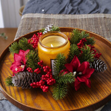 Set elegant de inele și coroane pentru lumânări, pentru decor de masă de sărbători – piesă centrală de toamnă și Crăciun, compatibilă