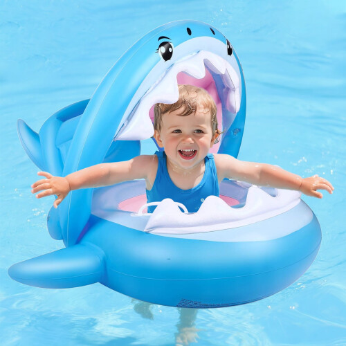 Φουσκωτό Baby Shark με τέντα - Φουσκωτό φουσκωτό πισίνας για νήπια 6-36 μηνών, δακτύλιος