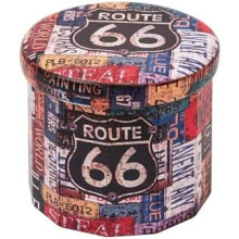 Skládací kulatý úložný taburet, opěrka nohou z umělé kůže, úložný organizér na truhlu 15" (Route66Barrel)