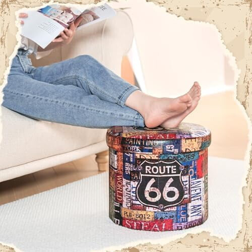 Round Folding Storage Ottoman Faux Leather 15 Inch 1