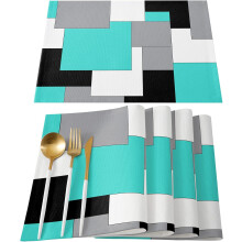 Sada 4 prostírání v tyrkysové černošedé barvě, 30,5 x 46,5 cm, tepelně izolační, protiskluzové, omyvatelné, moderní abstraktní design
