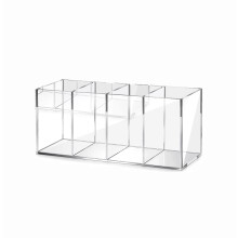 Porta-lápis/canetas em acrílico, organizador transparente com 4 compartimentos para canetas, pincéis de maquiagem e acessórios de escritório e