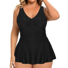 Maillot de bain une pièce froncé grande taille pour femme, effet ventre plat, à jupe fleurie