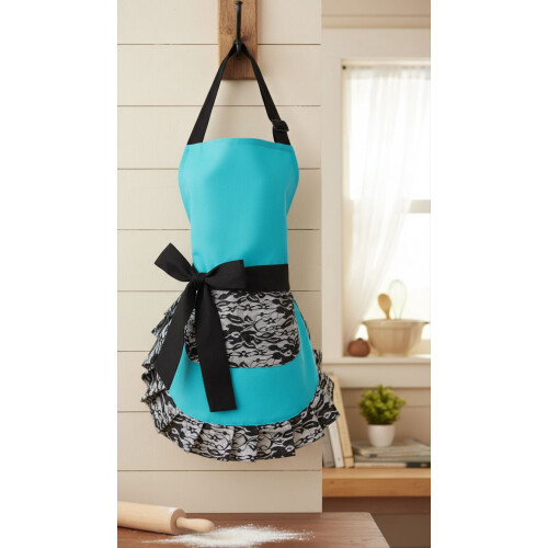 Black lace apron with pocket retro style 1 piece