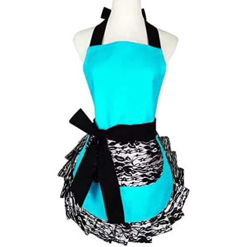 Black lace apron with pocket retro style 1 piece 1