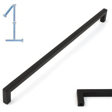 Masszív, négyzet alakú bárszekrény fogantyú - fekete, 10" (256 mm) középponttól középpontig, kompatibilis konyhai, hálószobai és