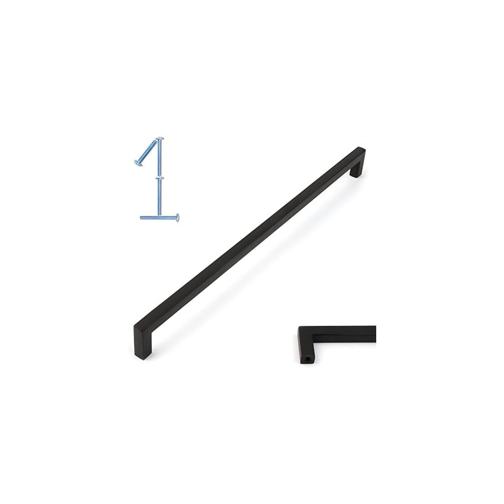 Solid Square Bar Cabinet Handle - Black, 10" (256Mm) Center-To-Center, Compatible With Kitchen, Bedroom & Bathroom Hardware 9058772114518