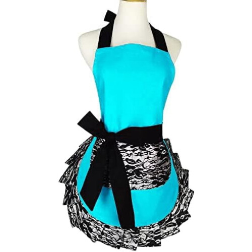 Black lace apron with pocket retro style 1 piece 2