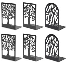 Juego de 6 sujetalibros de metal negro con diseño de árbol