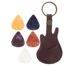 1 juego de elegante soporte para púas de guitarra de cobre y llavero con PU para uso diario.