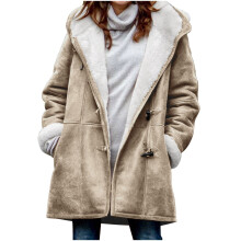 Parka Geimhridh le Líneáil Sherpa agus Cochall do Mhná, Cóta Fada Piseáin déanta as Suede Bréige, Méid Mór S-5XL, Oiriúnach don Aimsir Fhuar