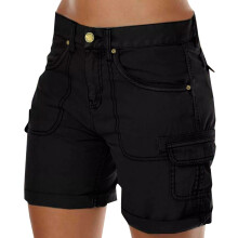 Pantaloni da donna eleganti casual larghi tinta unita mini estivi da spiaggia con bottoni pantaloncini cargo corti alla moda
