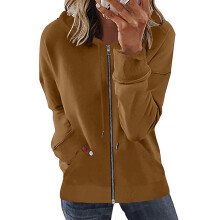 Plus Size Zip Up Damtröjor Långärmade Dragkedja Öppen Framtill Lösa Ytterkläder Tryck Blus Kappa Toppar Fickor Huvblus