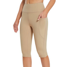 Női térdig érő leggings, magas derekú, jógára és edzésre való capri nadrág, hétköznapi nyárra, zsebekkel, khaki színben, XXL méretben