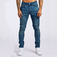 Mens Distressed Ripped Jeans Men's Skinny Stretch Tapered Leg Jeans Light Blue Dark Blue