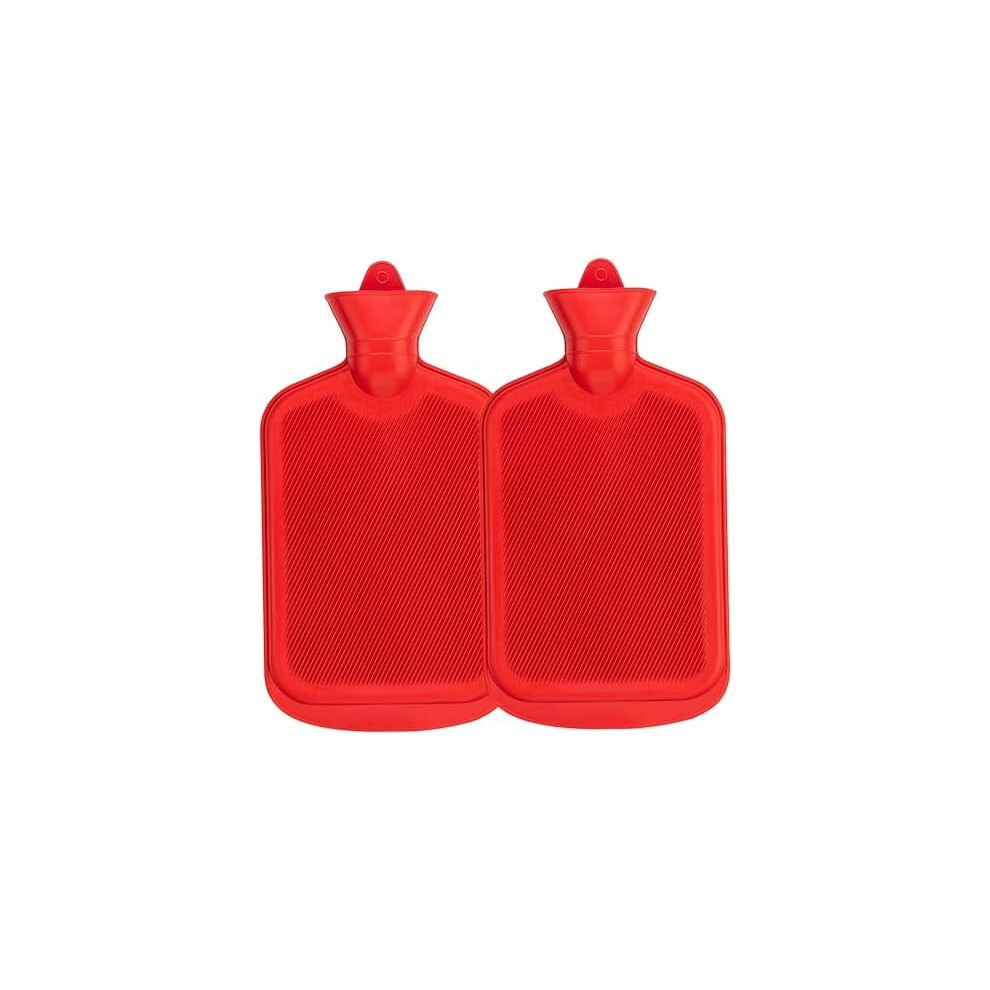 2-Pack 2L Natural Rubber Hot Water Bottles, BPA-Free, for Heat Therapy & Pain Relief â Red
