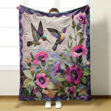 Plaid en flanelle à motif colibri 100 x 150 cm