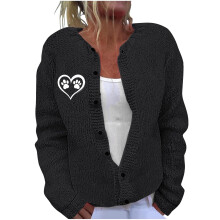 Women's Checkered Knit Cardigan Round Neckline Long Tapered Cuffs Loose Oversized Buttons Soft Comfy Fabric Coldproof Blouses(Black#6,2XL)