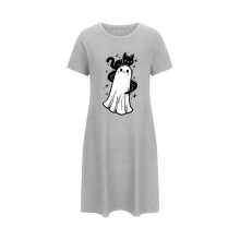Women's Plus Size Halloween Sleepshirt Nightgown Cute Ghost Print Short Sleeve Comfortable Sleepwear 3XL-5XL Gray