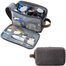 Toiletry Bag for Men, Canvas Travel Toiletry Organizer Dopp Kit Water-resistant Shaving Bag for Toiletries Accessories,Grey-Medium