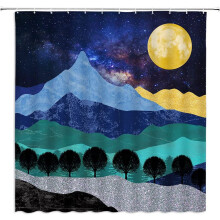 Duschvorhang im japanischen Stil mit Aquarell-Bergwald-Motiv