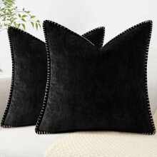 Chenille Soft Throw Pillow Covers 20x20, Set of 2, Farmhouse Velvet Neutral Euro Covers with Stitched Edge, Compatible with Standard 20x20 Inserts,
