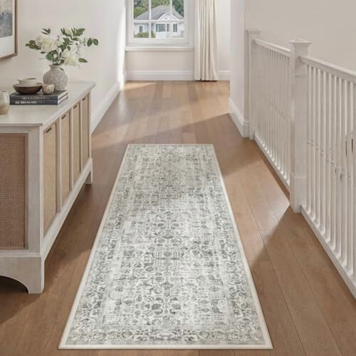 Black Washable Runner Rug 2'6" x 8' Vintage Distressed 2