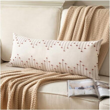 Boho Lumbar Pillow Cover 14x36, Beige & Rust Decorative Throw Pillowcase for Modern Farmhouse Sofa, Bedroom, Living Room – Compatible with Standard