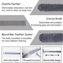 4Pcs Microfiber Duster Kit with Extension Pole 30-110 Inches for High Ceiling for Cleaning Cobweb, Blinds, Furniture,Car