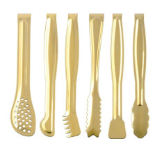6 Pieces of Food Tongs Set, Food and Bread Tongs, Buffet Barbecue and Barbecue Tongs, Kitchen Supplies Ice Tongs, Gold