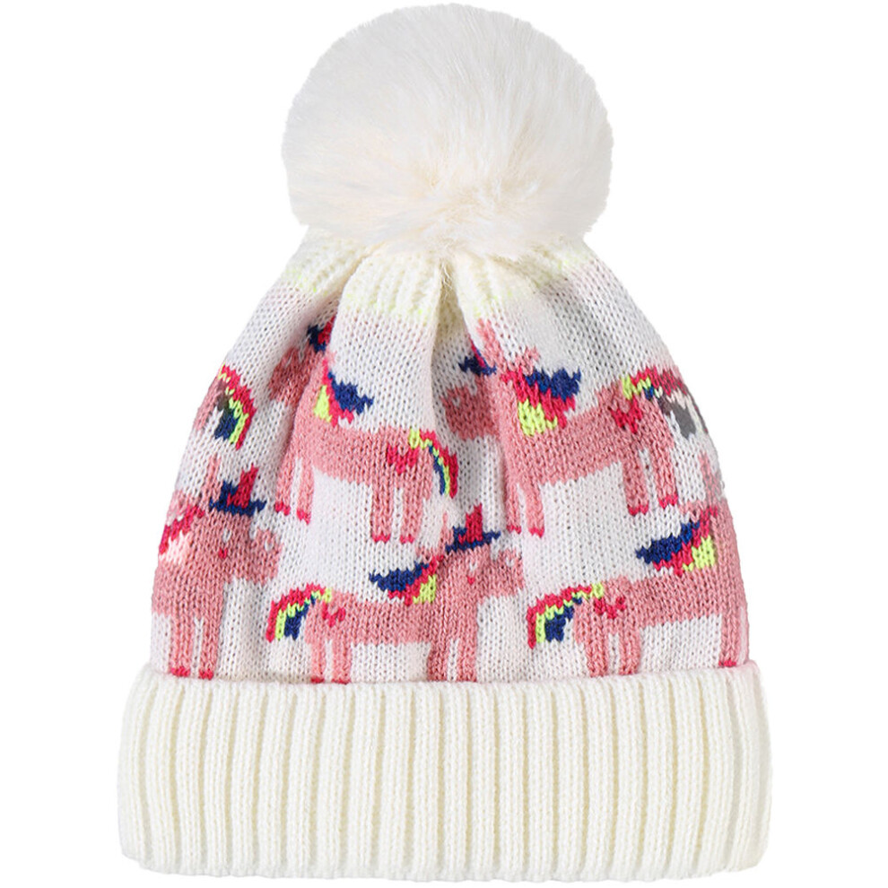 2St Infant Warm Winter Hoed Wit Gebreid Met En Eenhoorn Motief-image
