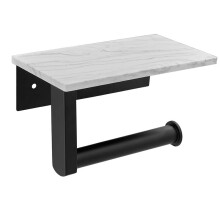 Marble Toilet Paper Holder with Shelf Toilet Paper Roll Holder Wall Mount for Bathroom Cabinet Decorative, Black
