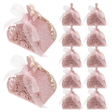 25Pcs Pink Wedding Party Gift Boxes Hollow Design Ribbon Candy Holders