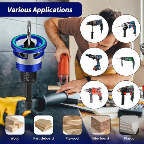 6-Piece Countersink Drill Bit Set Countersink Wood Drill Bit with Depth Stop,Precision Drilling for Woodworking 2