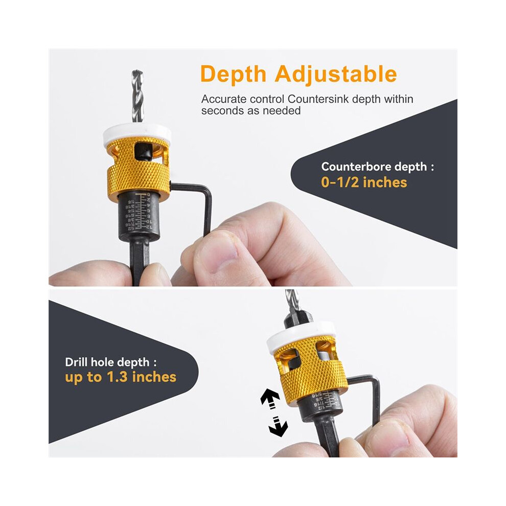 5 Pcs Countersink Drill Bit Set: Replaceable Hss M2 Tapered Bits - 82 Counter Bore With Adjustable Depth Stop 4852537384650