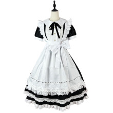 Abito da cameriera alla moda per donna, completo da cameriera tradizionale con fiocco in pizzo, abito da cameriera francese a maniche corte con