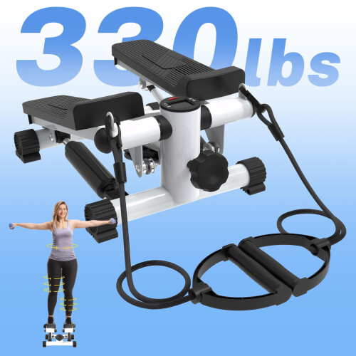 Mini stepper with LCD display and resistance bands