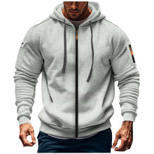Férfi kapucnis pulóver, egyszínű, zsebes, cipzáras, húzózsinóros, hétköznapi sport hosszú ujjú kardigán, kapucnis pulóver, S-3XL méret