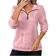 Women's pink crewneck sweatshirt long sleeve half-zip