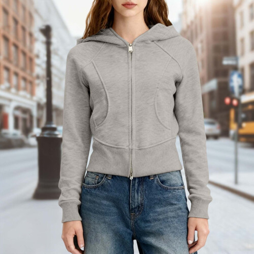 Damen-Herbstmantel, Kapuzenpullover, Langarm-Cardigan, schmal geschnittener, kurzer Freizeitpullover 1