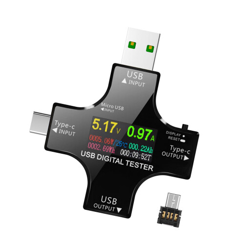 Tester USB Type-C cu ecran IPS LCD, 2 în 1 2
