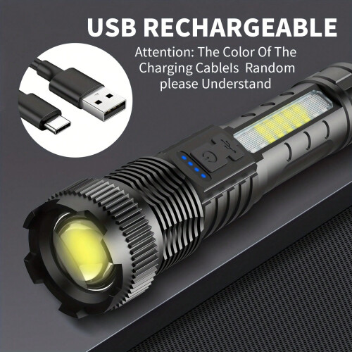 2-Pack Rechargeable LED Flashlight ABS Black 2
