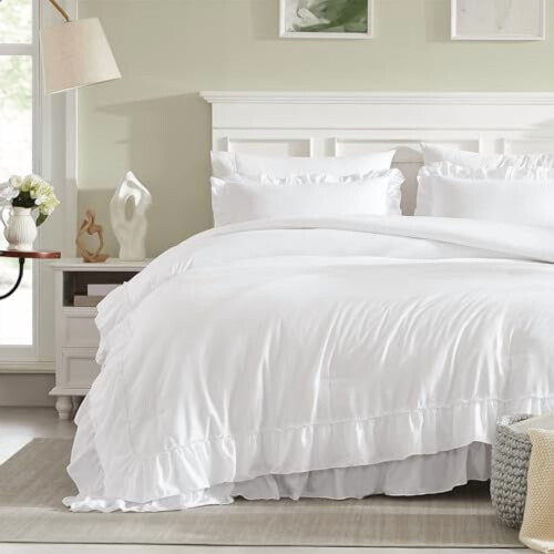 White Comforter Set Farmhouse Ruffle 3-Piece 2