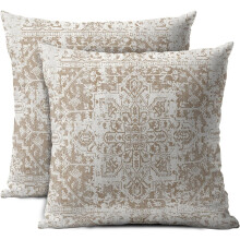 Boho-Kissenbezüge im Ethno-Stil, 40 x 40 cm, 2er-Set, braun-weiße, geometrische Dekokissen für Sofa, Veranda, Terrasse, Landhausstil und