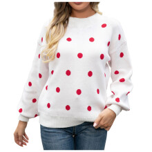 Damen-Weihnachtspullover mit Polka-Dots, langärmelig
