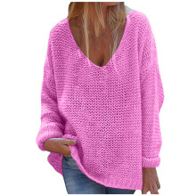 Winterstrickpullover für Damen 2025, einfarbig, lockerer V-Ausschnitt-Pullover, einreihig, Strickjacke, Mantel, Pink