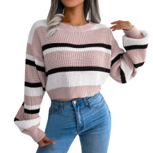 Hässliche Weihnachtspullover für Damen, langärmelig, gestreift, Zopfmuster, lässiger Rippstrickpullover, lockere Oberteile