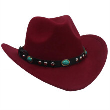 Cowboyhoeden voor dames, boho-chique jazzpet, veelzijdige cowboyhoed voor jongens (universeel), bordeauxrood